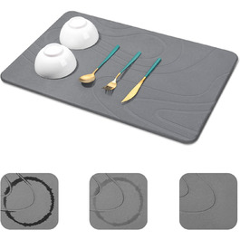 Підставка для сушіння посуду Snuggery, 61 x 40.6 см, сіра, з кремнеземом, швидковисихаюча, антиковзаюча