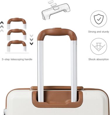 Набір валіз KONO 4 в 1 з косметичкою, ABS, великий, середній, маленький, з TSA замком (кремовий білий)