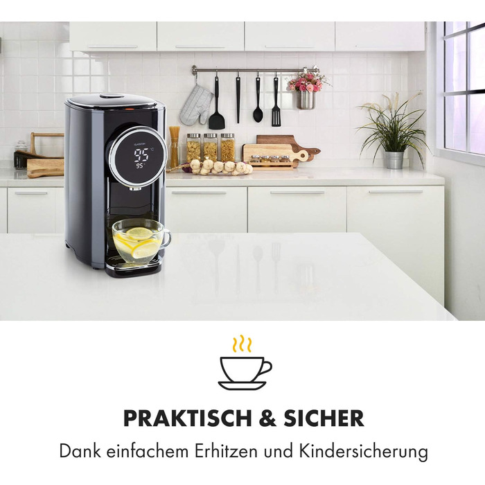 Klarstein Hot Spring Plus Hot Water Dispenser, Water Tank: 5 Liters, Large LCD Display, Temperatures: 45-95 °C, Stainless Steel Water Tank, Dry-Run & Overheating Protection, Child Lock, black