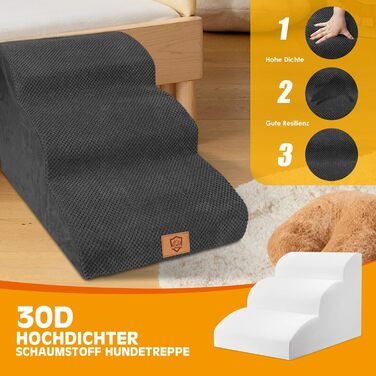 Сходинки для собак маленьких порід, 3 сходинки, 40 см, чорного кольору. Зручні та миючі сходи для собак, з неслизьким покриттям, для доступу до ліжка та дивану