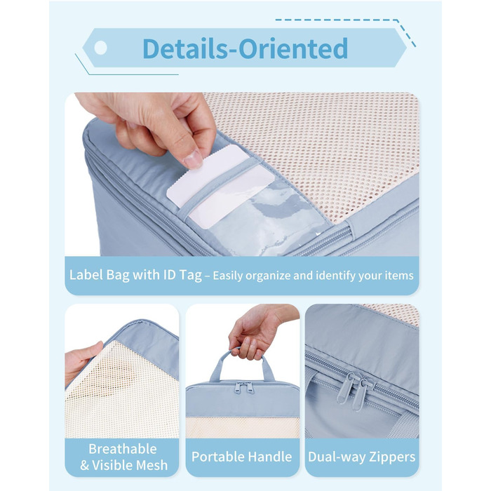 Набір органайзерів для валізи Narwey (5 шт.) - компресійні куби для пакування, аксесуари для подорожей (блакитний)