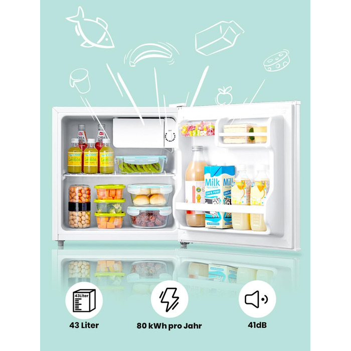 Mini холодильник Comfee RCD50WH2(E) 43L з відділенням для льоду – для дому, офісу, кімнати. Швидке охолодження, регулювання температури, білий колір.