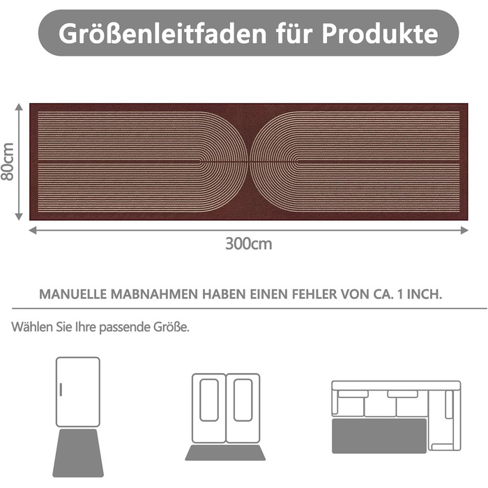 Килимок для підлоги/коридору 80x200 см з джуту, кухонний килимок, миючий, неслизький, для кухні, спальні, балкону (червоний)