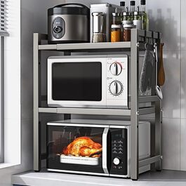 Розширювана полиця для мікрохвильової печі, робоча поверхня над мікрохвильовкою, підставка, органайзер для фритюрниці, економія місця, стояча, полиці пекаря (Чорний/3 (Сірий / 3-ярусна))