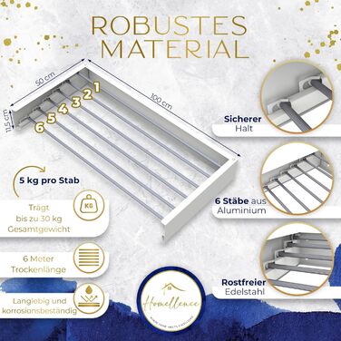 Настінна сушилка для білизни Homellence - висувна, розкладна, 3,50 м, біла