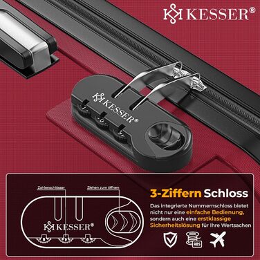 Набір валіз KESSER® з твердим корпусом (4 шт) – Bordeaux. Валізи з ABS-пластику, телескопічною ручкою, 4 колеса, ваги та брелок для багажу. Розміри: S, M, L, XL