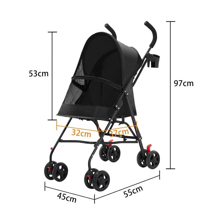 Візок для собак Homewell 2в1: візок-будка, сумка-переноска, з підсклянниками, гальмом та захистом від дощу, чорний