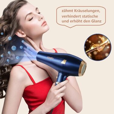 Фен CONFU Profi з іонами, 2400W, з насадкою-дифузором та стайлінговою насадкою, 2 швидкості, 3 режими нагріву, AC мотор, для салону та дому (зелений, темно-синій)