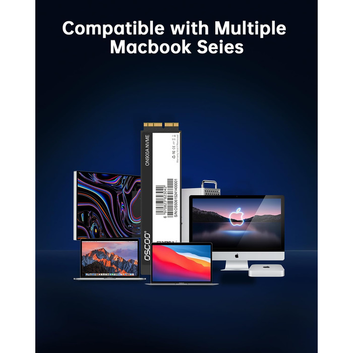 SSD 2TB NVMe PCIe Gen3.0x4 для Mac (2013-2018) - Швидкість до 2000 МБ/с читання, 1600 МБ/с запису