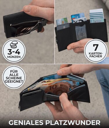 Гаманець Koruta Slim з монетницею та RFID захистом - картхолдер для чоловіків і жінок - мінімалістичний портмоне з карбону, чорний