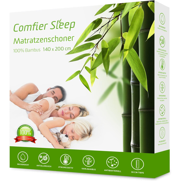 Mattress protector 140x200cm – 100% Bamboo Antibacterial and Anti-Allergic waterproof mattress cover 140x200 with optimal fit