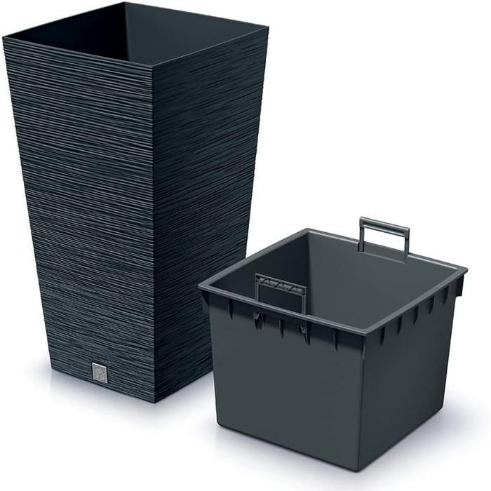 rg-vertrieb Flower Pot Planter Flower Box Square Furu Square Pine Needle Design with Plant Insert (350 Anthracite)