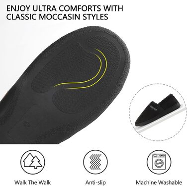 Чоловічі мокасини-домашні тапочки Riehmot з м'якою підкладкою Sherpa, зимові, антиковзаюча підошва, EU 42-47 (Чорний)