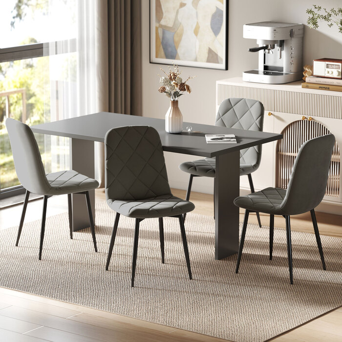 HOMCOM Dining Chairs, 4-Piece Set - Velvet-Look Kitchen Chairs with Backrest, Upholstered Chairs with Metal Legs, for Dining Table, Gray