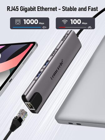 Док-станція USB-C з хабом: 2 HDMI, Gigabit Ethernet, 4 USB A, USB C 3.0, PD 100W, SD/TF, 1000Mbps RJ45, адаптер для Macbook, Lenovo, HP, Dell, Surface. Підтримка 2 моніторів