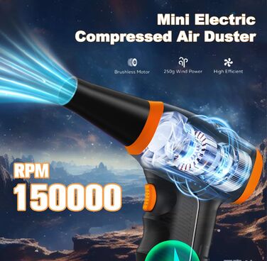 Електричний пилосос-фен WHATOOK Mini: 3 швидкості, 150000 обертів/хв, акумулятор 8000mAh, LED, для чищення ноутбука, клавіатури, авто