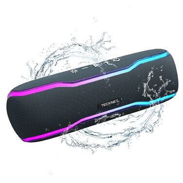 TECKNET Bluetooth колонка з підсвіткою, IPX7, 30W, чорна - портативна бездротова колонка Bluetooth 5.3 для вечірок, подорожей