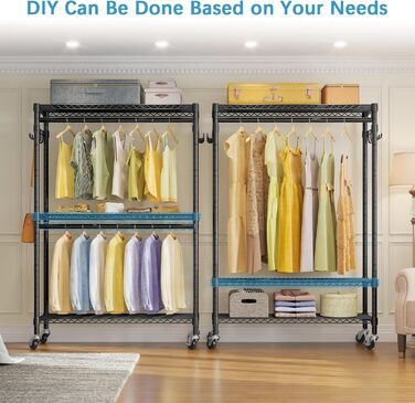 ALKNOT Clothes Rack, Garment Rod, Rolling Clothes Rack, Rolling Garment Rod, Stable Clothes Rack, Clothes Rack with Wheels 90x43.5x180cm, Load Capacity 100kg