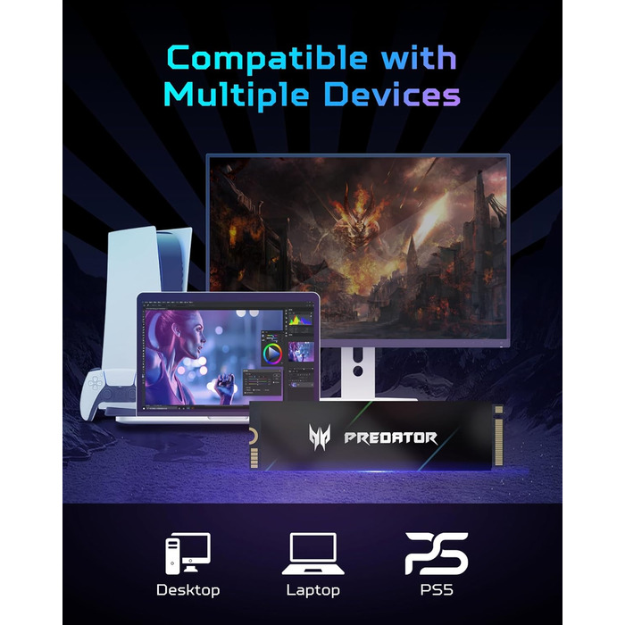 SSD Acer Predator GM7000 1TB NVMe PCIe Gen4 з DRAM Cache - Внутрішній SSD для ПК, Ноутбука, PS5