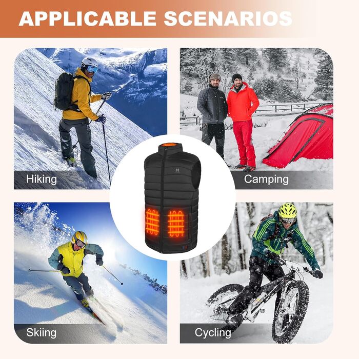 Обогревна жилетка для чоловіків та жінок, 6 зон нагріву, 3 температурні режими, легка, для зимових видів спорту, чорний, EU