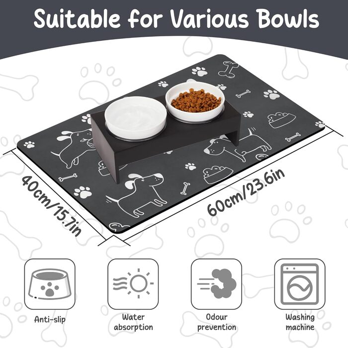 Силіконовий миска для собак та котів, 30 x 50 см, водовідштовхувальна, неслизька, сіра (L)