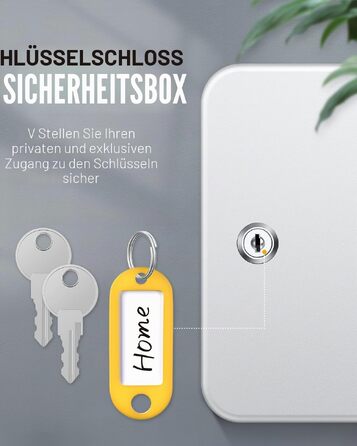 Настінна шафа для ключів Uniclife на 20 позицій зі сталі, замок безпеки, органайзер з кольоровими бирками та наклейками (Білий)