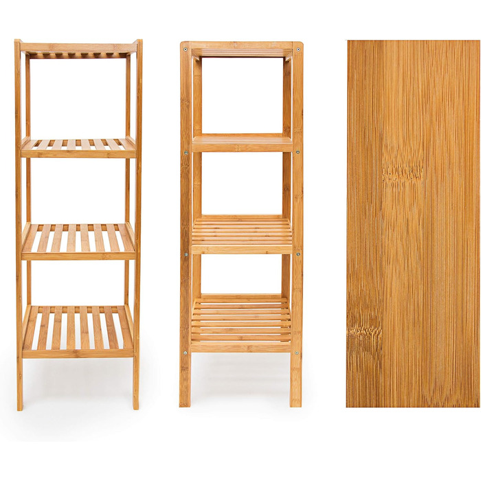 Relaxdays Bamboo Shelf, Standing Shelf for Bathroom & Kitchen, Bamboo Shelf with 4 Open Shelves, WHD 110 x 34 x 33 cm, Natural, Brown
