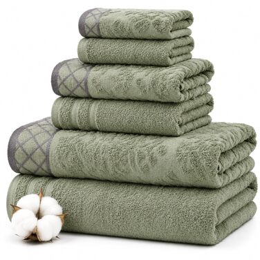 Набір рушників Pacific Coast Textilien Damast Jacquard з бордюром, 100% бавовна, сіро-зелені, 8 шт.