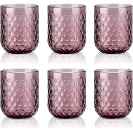 Joeyan 200ml Small Violet Drinking Glasses Set of 6, Colored Water Glasses Set with Diamond Embossed Design, Vintage Glasses Set for Home Restaurant Bar, Dishwasher Safe