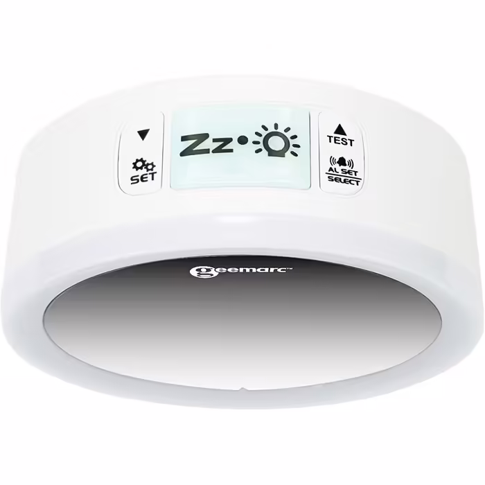 Alarm clock with 95dB loud alarm, flashing light, and vibrating cushion - Geemarc Wake 'N' Shake Star wakes up late sleepers, the hard of hearing, and the deaf - USB charger - Version DE