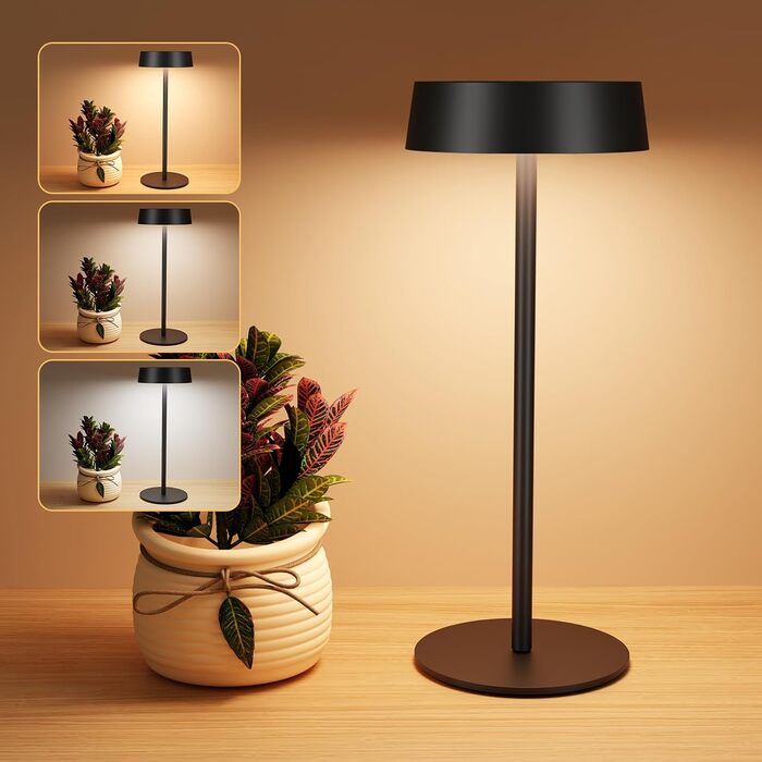 Сонярна LED-лампа Suright настільна бездротова, з USB-C зарядкою, регульована яскравість, 3 режими кольору, IP65 вологостійка, для дому та саду, чорна