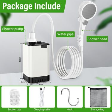 Portable Camping Shower with Battery 6000mAh Rechargeable, Camping Shower with Pump, Outdoor Shower with Adjustable Water Pressure for Camping, Hiking, Pet, Mobile Shower, RV Shower