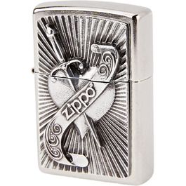 Бензинова запальничка Zippo Heart with Sword, латунь, стиль нержавійки