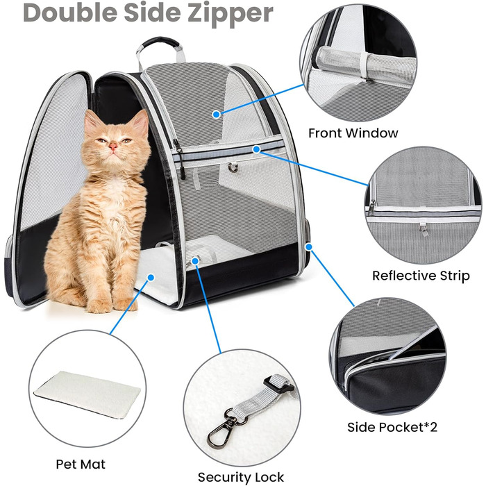 Рюкзак для тварин, переноска для собак і котів до 10 кг, сірий, м'який, складаний