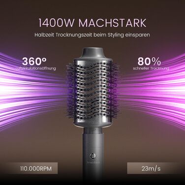 Фен-щітка Hairstyler 6 в 1: для локонів, об'єму, випрямлення та сушіння волосся, 1400W, 110000 обертів/хв, сірий