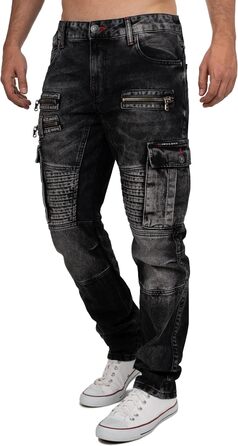 Чоловічі джинси Cipo & Baxx в стилі байкер – Regular Fit або Slim Fit | Чорний денім з потертостями, декоративними швами, блискавками та кишенями | Стильні повсякденні джинси з деніму (31W / 32L)
