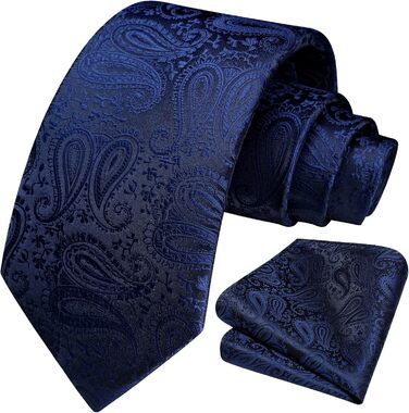 Краватка для чоловіків HISDERN з нагрудником у паєтному стилі, класичний комплект краваток та хустинки (Темно-синій)