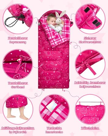 KingCamp Kids Sleeping Bag - Winter Warmth, 3-4 Season Comfort for Camping & Trekking - 170x70cm, 7°C Rating, Adjustable Length