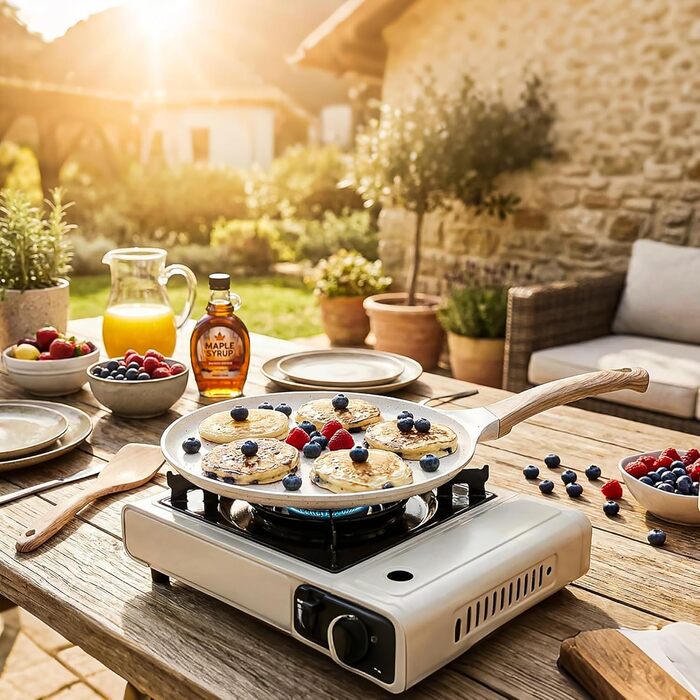 Сковорода для млинців Hiceeden антипригарна 26 см з розширювачем, для всіх плит (індукція), без PFOA, біла