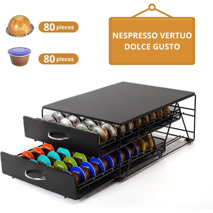 Тримач для капсул кави SYSYLY на 80 капсул, 2 ящики, сумісний з Tchibo Cafissimo, Dolce Gusto