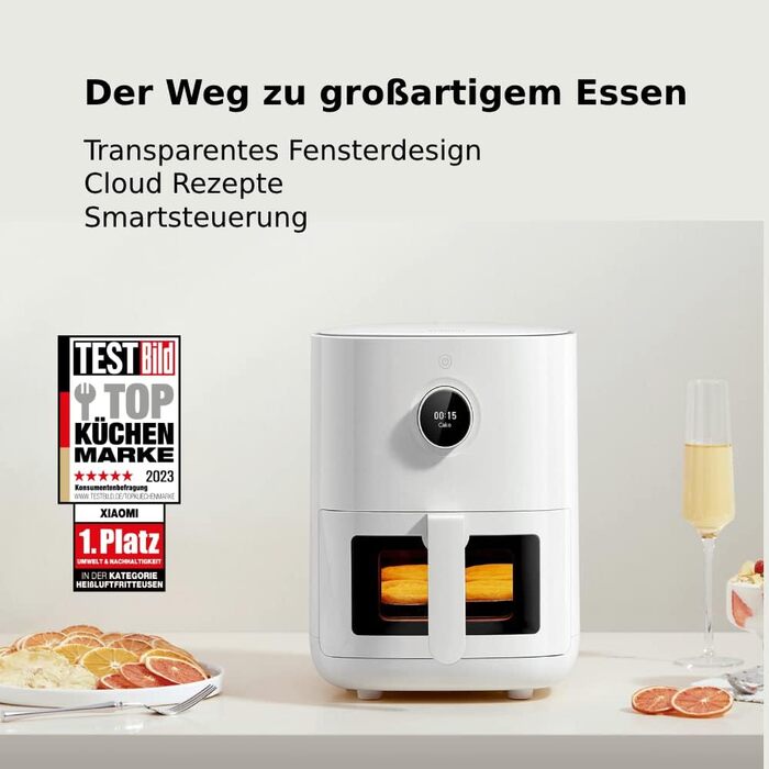 Фритюрниця Xiaomi Smart Air Fryer Pro 4L з OLED-дисплеєм, оглядовим вікном, підтримкою iOS/Android, 1600 Вт, 4 літри, таймер, температура 40-200°C, сумісна з Google Assistant, можна мити в посудомийці