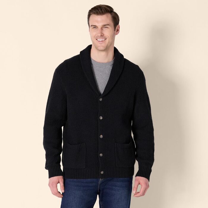 Кардиган чоловічий з коміром-шарфом Amazon Essentials, довгі рукави, чорний