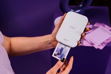 Canon Zoemini 2 Perlweiß: Міні-принтер для фотографій, мобільний, портативний, з бездротовим підключенням, для смартфонів та планшетів, вбудований акумулятор, Bluetooth, комплект 10 фотопаперів