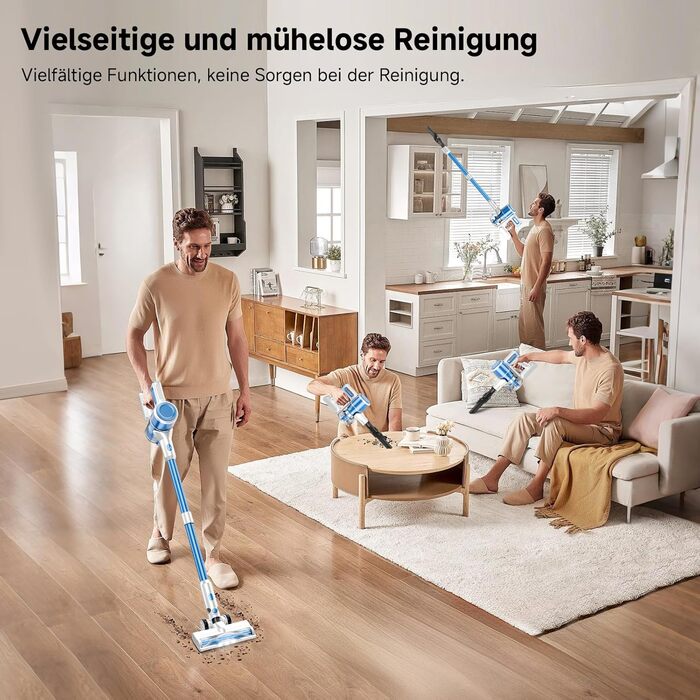 Бездротовий акумуляторний пилосос 35KPA/45Mins з LED-підсвічуванням, HEPA-фільтром та потужною насадкою для твердих підлог, килимів та шерсті тварин (Блакитний)