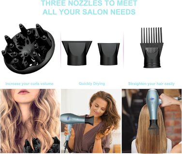 Фен Basuwell Ionen Pro 2100W з дифузором: 3 режими, 2 швидкості, інфрачервовий, AC-двигун (срібний)