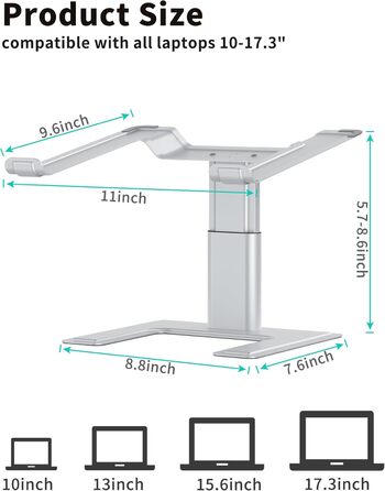Підставка для ноутбука ALASHI, регульована, ергономічна, металева, чорна, 10-15.6 дюймів