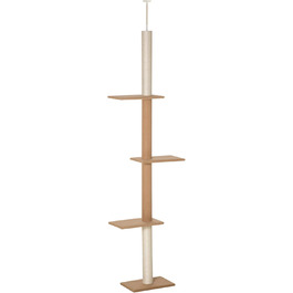 PawHut Cat Tree, Ceiling-High, 228-260 cm Adjustable Height Cat Tree/Climbing Tree for Cats with 3 Levels, Cat Scratching Post, Floor-to-Ceiling Play Tree (Khaki)