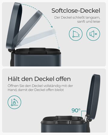 Відро для сміття SONGMICS 30 л з м'яким закриттям, сталеве, з внутрішнім відром, зелене