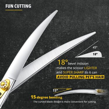 Професійна вигнута ножиця для грумінгу собак Dream Reach 8 дюймів, 440C нержавіюча сталь, ергономічна ручка, для собак та котів