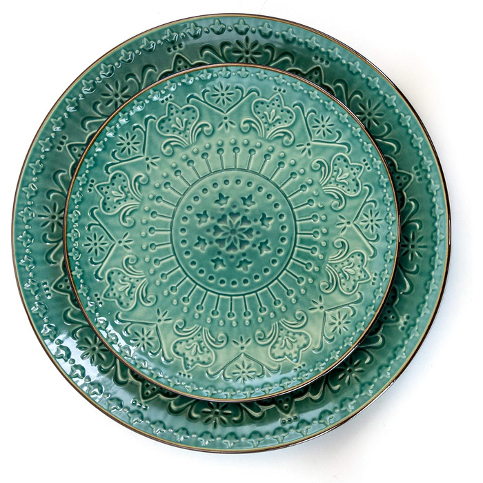 Набір посуду Elama Rund з глазурованого фарфору, рельєфний, 16 предметів, океаново-блакитний та зелений